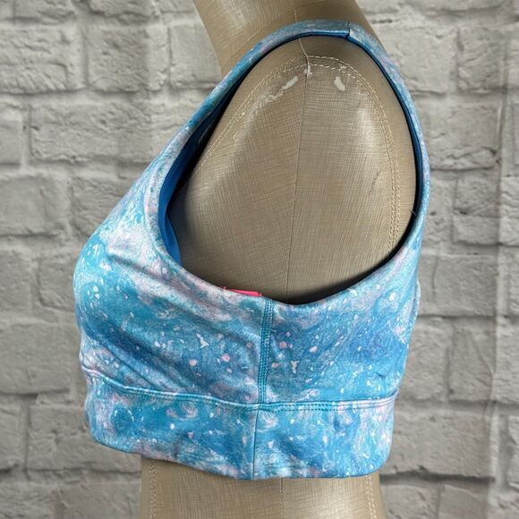 Juicy Couture Padded Sports Bra Women's Large Blue Aurora Print Thick Straps NWT - Picture 5 of 10